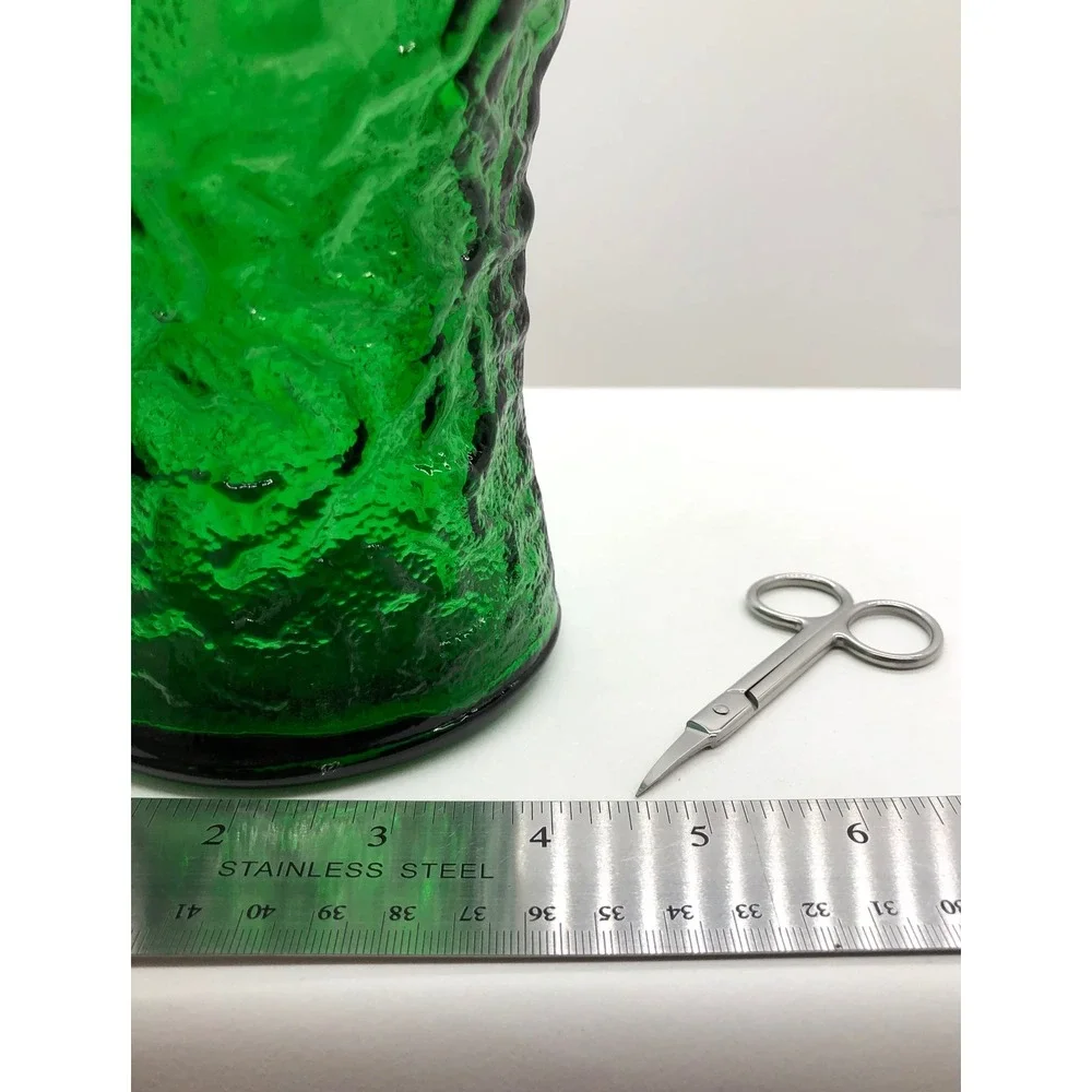 Emerald Green Textured Bark Glass Vase Mid Century Modern‎ Style Flared 9.5 inch
